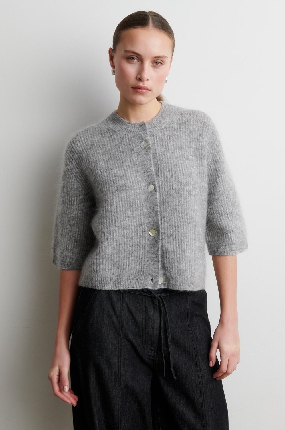 Andrea kortærmet cardigan - Grey Melange